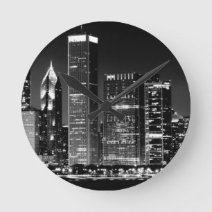Natten beskådar av Chicago berömda cityscape Rund Klocka