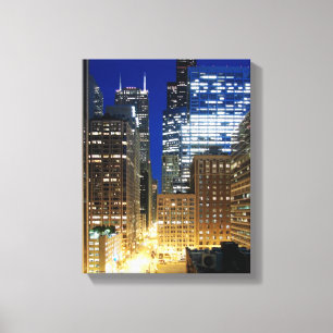 Natten beskådar av cityscape av Chicago Canvastryck