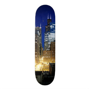 Natten beskådar av cityscape av Chicago Old School Skateboard Bräda 21,6 Cm