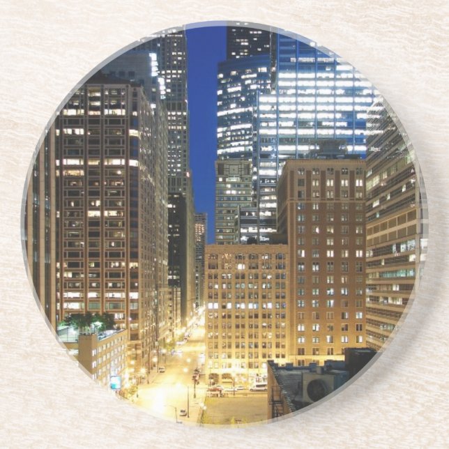 Natten beskådar av cityscape av Chicago Underlägg Sandsten (Framsidan)