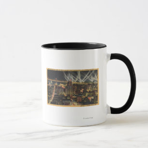 Natten beskådar av staden, fjärd överbryggar, mugg