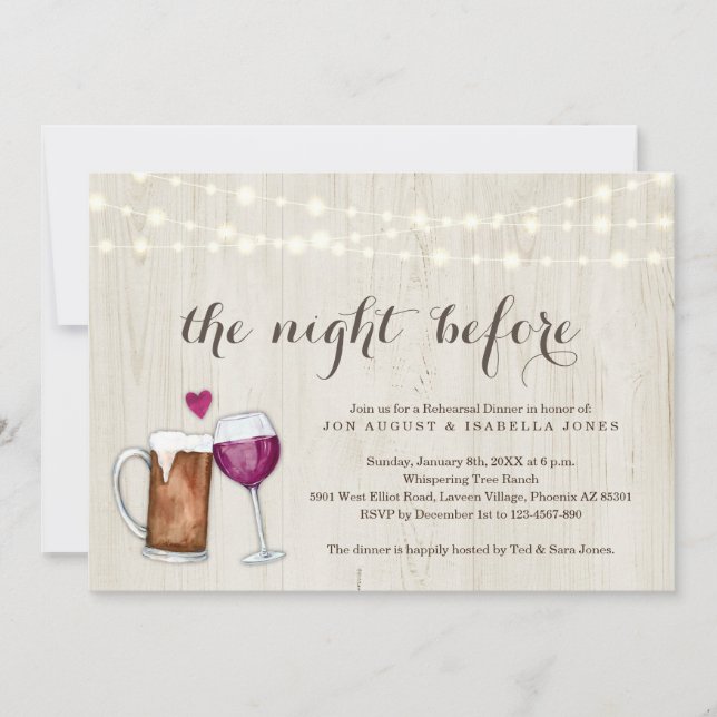 Natten före Beer & Vin Rehearsal Middag Meddelande (Framsida)