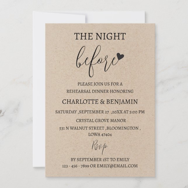 Natten före Bröllop-middagen Inbjudningar (Framsida)