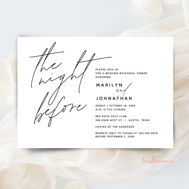 Natten före Bröllop-middagen Party t1 Inbjudningar (The Night Before Wedding Rehearsal Dinner Party Invitation CARD, Modern minimal, downloadable)