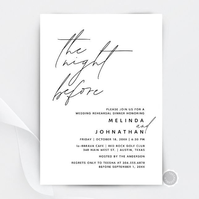 Natten före Bröllop-middagen Party t1 Inbjudningar (The Night Before, Wedding Rehearsal Dinner  Invitation Card, in Modern Classy, Digital Download)