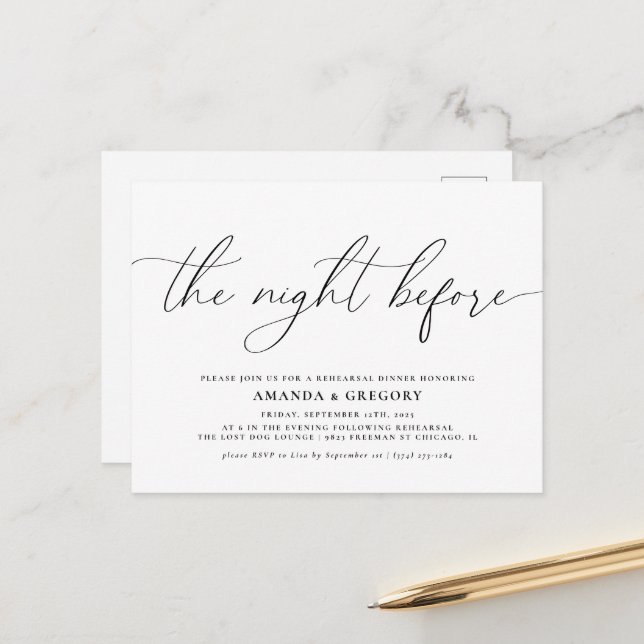 Natten före Bröllop-middagen Vykort (Fram/Back In Situ)