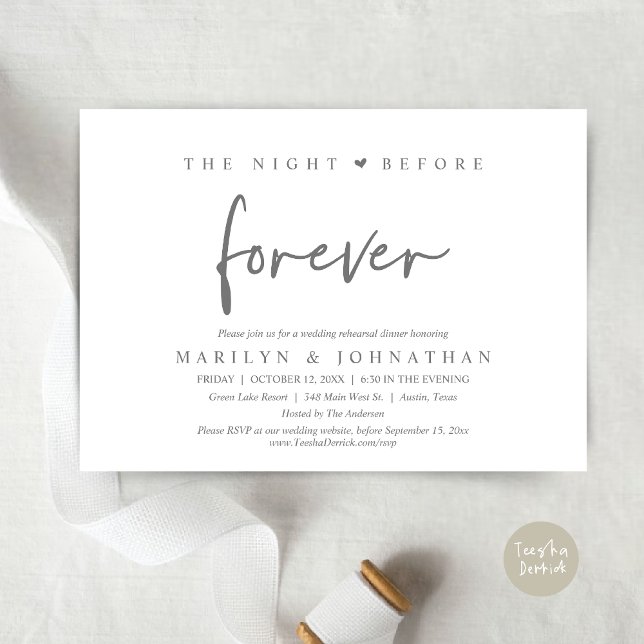 Natten före, Bröllop Rehearsal Middag Inbjudningar (The Night Before Forever, Modern Wedding Rehearsal Dinner Invitation Card, PDF, in Dark Grey)