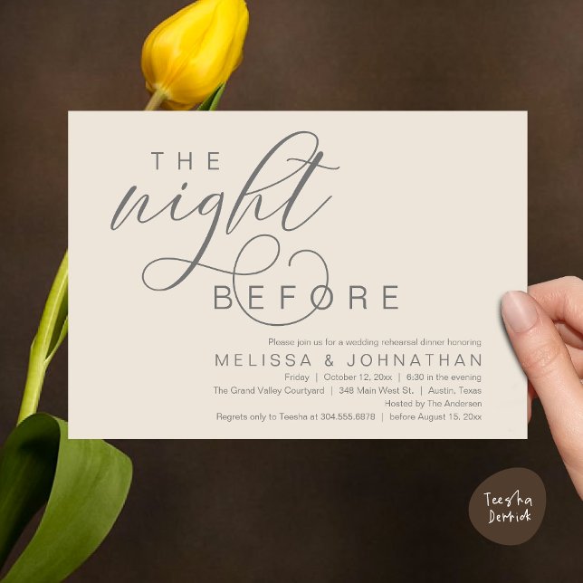 Natten före, Classy Bröllop Rehearsal Middag Inbjudningar (The Night Before, Classy Romantic Wedding Rehearsal Dinner Invitation Card PDF Modern Cream Grey)