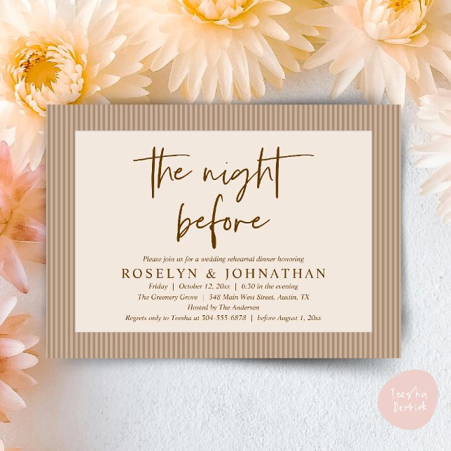 Natten före den klassiska Neutralten Bröllop Rehea Inbjudningar (The Night Before Classic Neutral Wedding Rehearsal Invitation card PDF Earthy Brown)