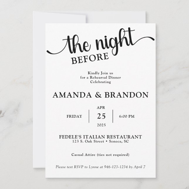 Natten före inbjudan till repetitionsmiddag (Framsida)