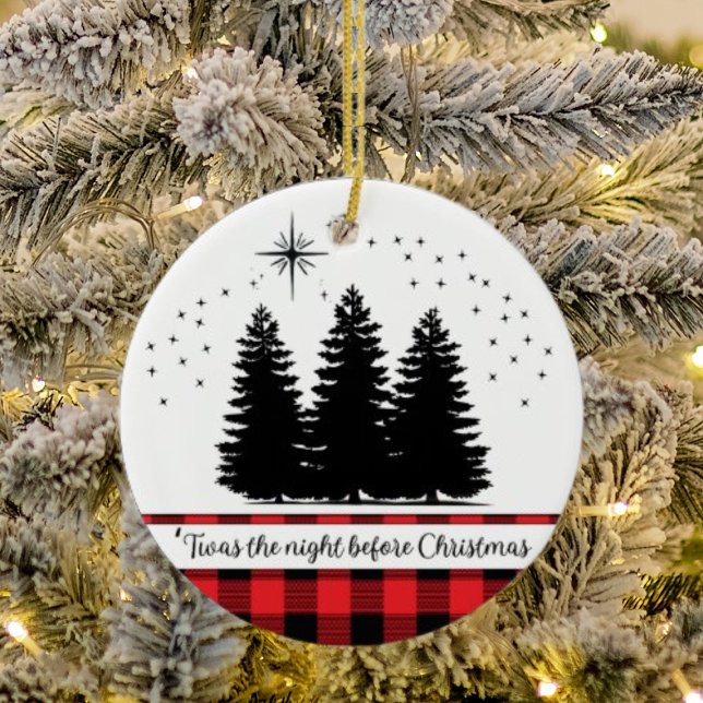 "Natten före jul minimalistisk prydnad Julgransprydnad Keramik (Classic minimalist Christmas Ornament with buffalo plaid accents for a pop of color.)