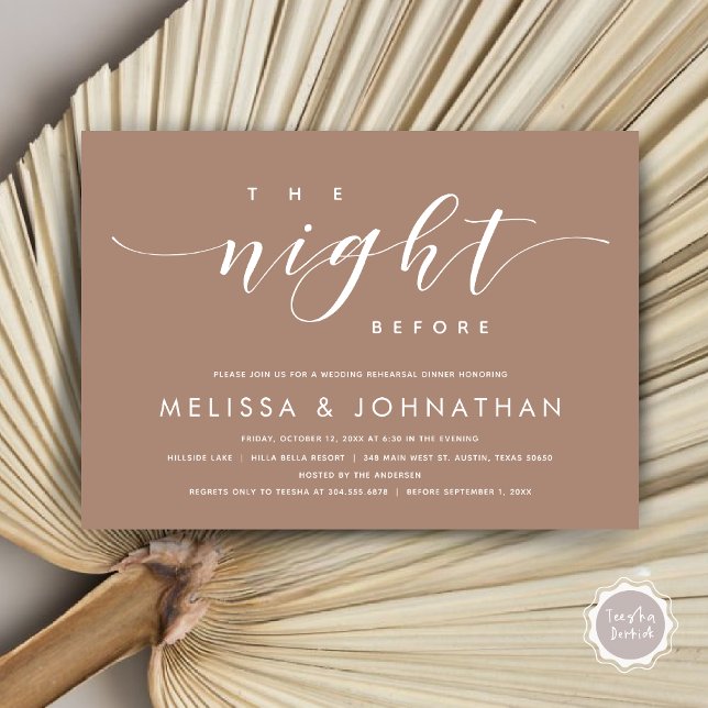 Natten före, Modern Bröllop Rehearsal Middag Inbjudningar (The Night Before, Modern Wedding Rehearsal Dinner Invitation Card, PDF, in Neutral Taupe Earthy)