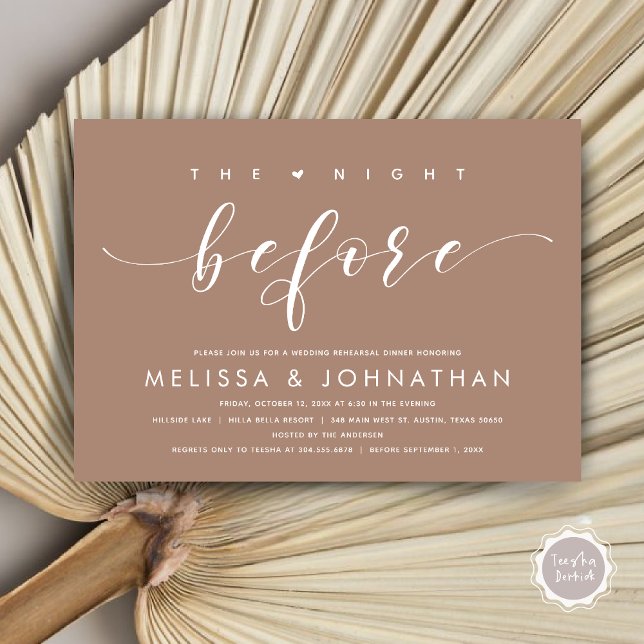 Natten före, Modern Bröllop Rehearsal Middag Inbjudningar (The Night Before, Modern Wedding Rehearsal Dinner Invitation Card, PDF, in Neutral Taupe Earthy)