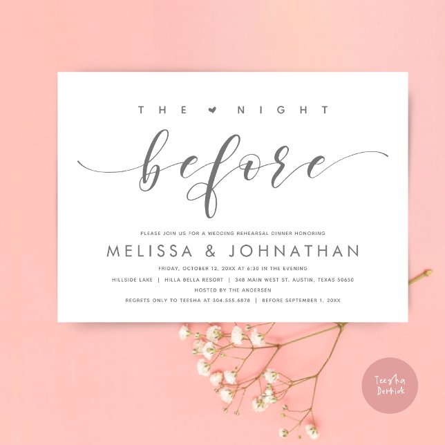 Natten före, Modern Bröllop Rehearsal Middag Inbjudningar (The Night Before, Modern Wedding Rehearsal Dinner Invitation Card, PDF, in Dark Grey)