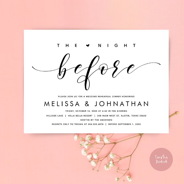 Natten före, Modern Bröllop Rehearsal Middag Inbjudningar (The Night Before, Modern Wedding Rehearsal Dinner Invitation Card, PDF, in Black and White)