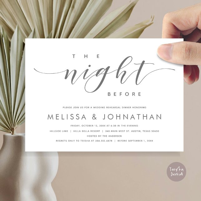 Natten före, Modern Bröllop Rehearsal Middag Inbjudningar (The Night Before, Modern Wedding Rehearsal Dinner Invitation Card, PDF, in Dark Grey)