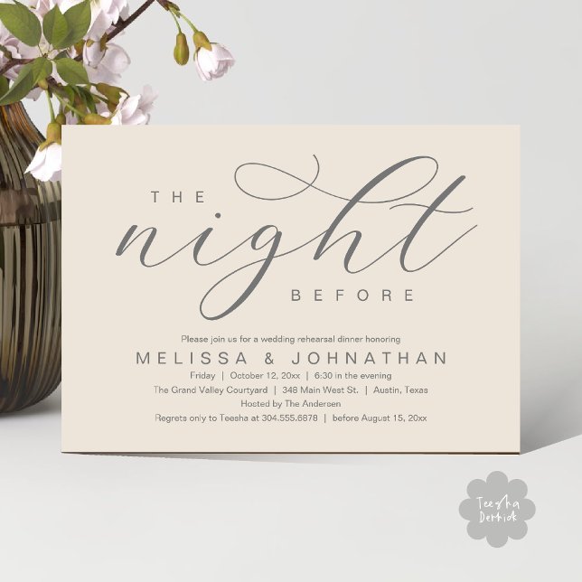 Natten före, Modern Bröllop Rehearsal Middag Inbjudningar (The Night Before, Classy Modern Wedding Rehearsal Dinner Invitation Card PDF aesthetic cream grey)