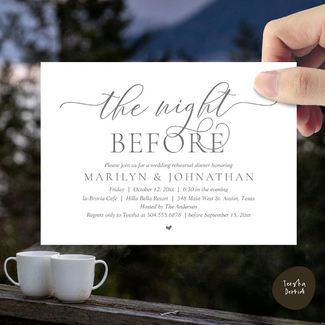 Natten före, Perfekt Bröllop Rehearsal Dinner Inbjudningar (The Night Before, Perfect Wedding Rehearsal Dinner Modern Classy Invitation Card, PDF, Dark Grey)