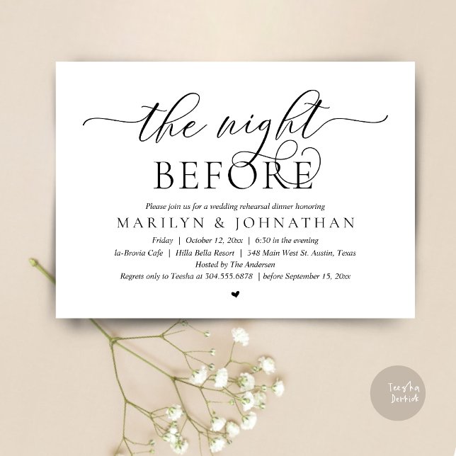 Natten före, Perfekt Bröllop Rehearsal Dinner Inbjudningar (The Night Before, Perfect Wedding Rehearsal Dinner Modern Classy Invitation Card, PDF, Black White)