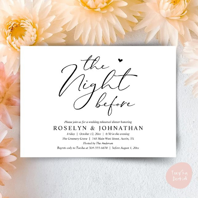 Natten före Romantic Bröllop Rehearsal Inbjudningar (The Night Before Romantic Wedding Rehearsal Dinner Little heart Invitation Card PDF White Black)