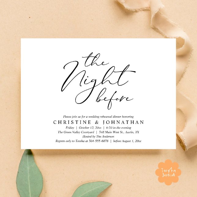 Natten före Romantic Bröllop Rehearsal Inbjudningar (The Night Before Romantic Wedding Modern Rehearsal Dinner Invites Card Hosted Parents Black White)