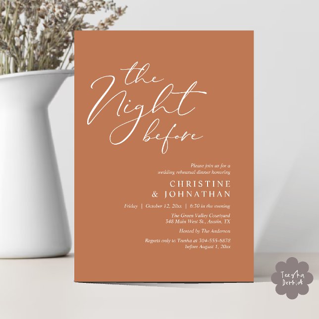 Natten före Romantic Bröllop Rehearsal Inbjudningar (The Night Before Romantic Wedding Modern Rehearsal Dinner Invites Card Hosted Parents Copper Brown)