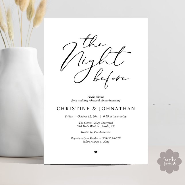 Natten före Romantic Bröllop Rehearsal Inbjudningar (The Night Before Romantic Wedding Modern Rehearsal Dinner Invites Card Hosted Parents Black White)