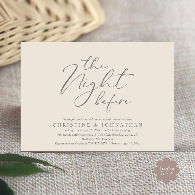 Natten före Romantic Bröllop Rehearsal Inbjudningar (The Night Before Romantic Wedding Modern Rehearsal Dinner Invites Card Hosted Parents Cream Grey)