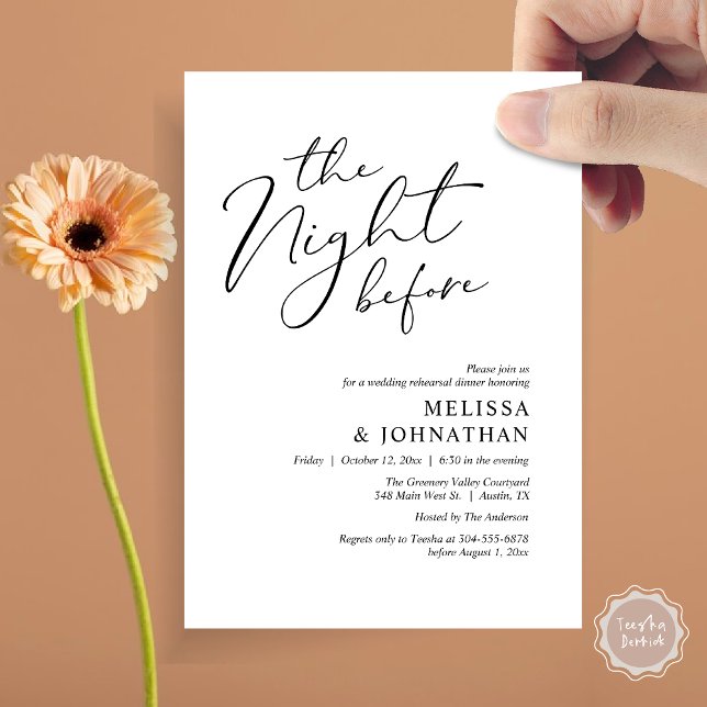 Natten före Romantic Bröllop Rehearsal Inbjudningar (The Night Before Romantic Modern Wedding Rehearsal Dinner Aesthetic Invites Card PDF Black White)