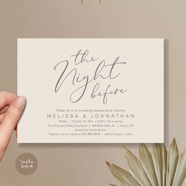 Natten före Romantic Bröllop Rehearsal Inbjudningar (The Night Before Romantic Modern Wedding Rehearsal Dinner Aesthetic Invites PDF Classy Cream Grey)