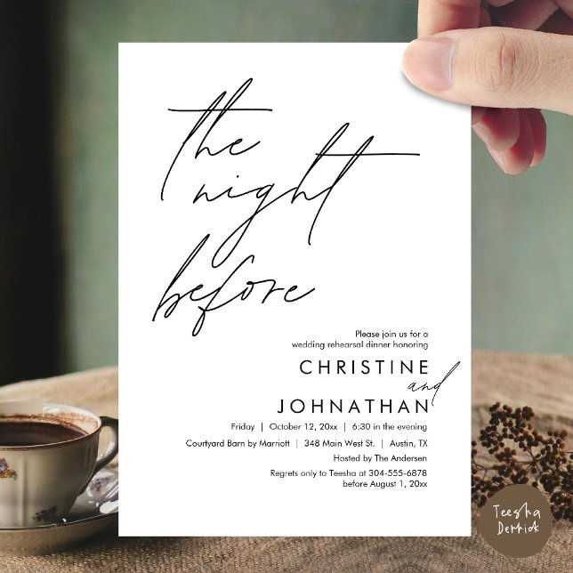 Natten före Romantic Bröllop Rehearsal Inbjudningar (The Night Before Romantic Wedding Rehearsal Dinner Invitation Card, PDF, in Black White)