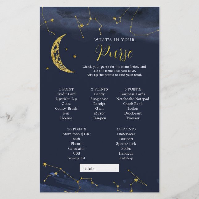 Natten Himlar över Måne vad är i din handväska? (Framsida)