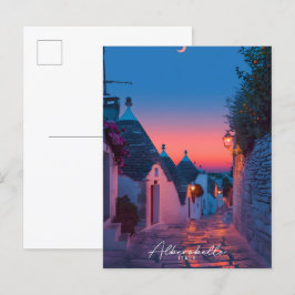 Natten i Alberobello Italien Vintage resor Vykort
