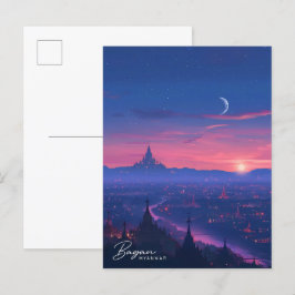 Natten i Bagan Myanmar Vintage resor Vykort