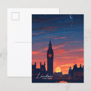 Natten i Big Ben London England Travel Vykort