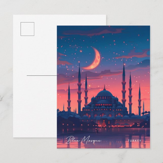 Natten i Blue Mosque Turkey Travel Vykort (Fram/baksida)