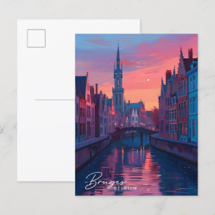 Natten i Bruges Belgium Travel Vykort