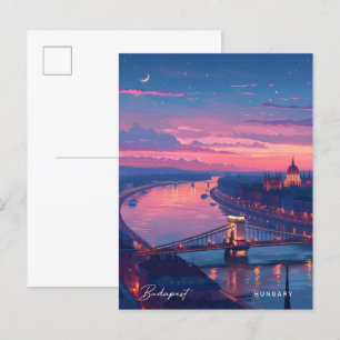 Natten i Budapest Ungern Vintage resor Vykort