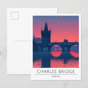 Natten i Charles Bridge Prag Czech Travel Vykort