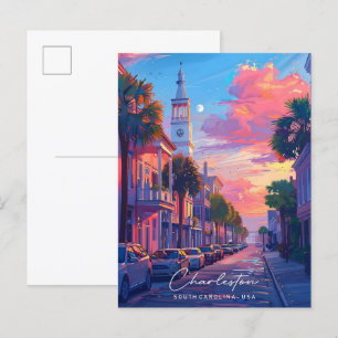 Natten i Charleston South Carolina USA Travel Vykort