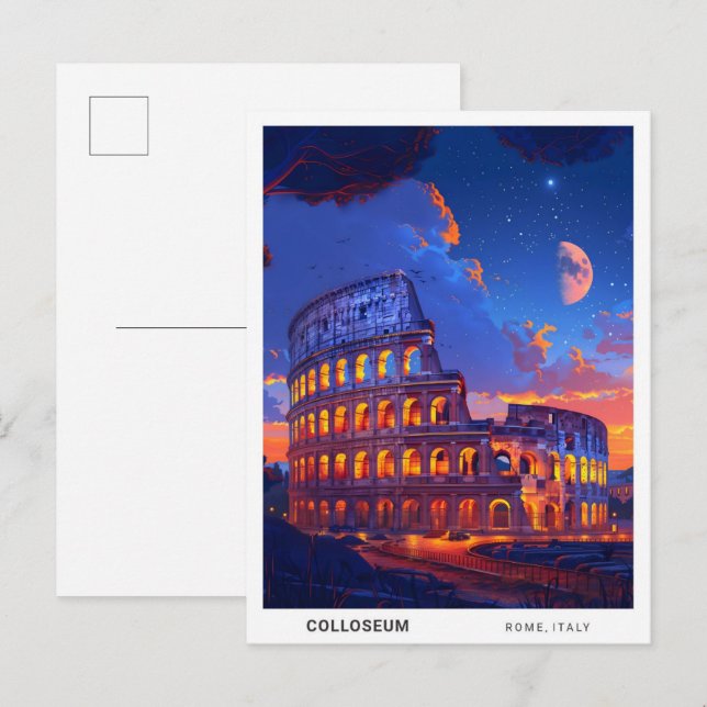 Natten i Colloseum Rom Italien Travel Vykort (Fram/baksida)