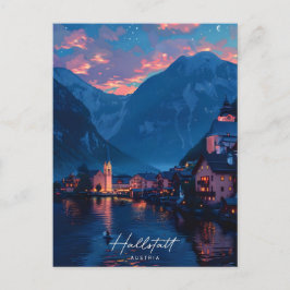 Natten i Hallstatt Austria Vintage resor Vykort