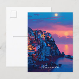 Natten i Manarola Italien Vintage resor Vykort