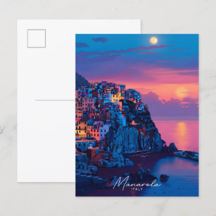 Natten i Manarola Italien Vintage resor Vykort