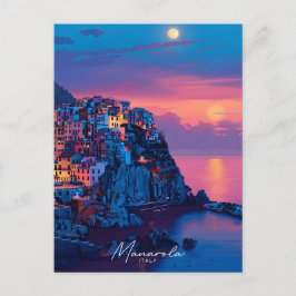 Natten i Manarola Italien Vintage resor Vykort