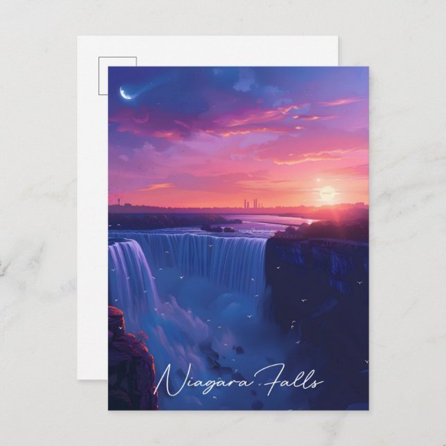 Natten i Niagara Falls Travel Vykort (Fram/baksida)