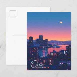 Natten i Oslo Norge Vintage resor Vykort