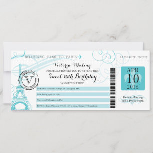 Natten i Paris Aqua Sweet 16 Birthday Inbjudningar