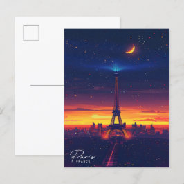 Natten i Paris Frankrike Vintage resor Vykort
