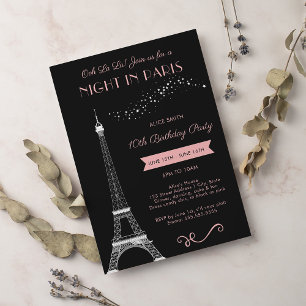 Natten i Paris Girly Eiffel Torn Födelsedagsfest Inbjudningar
